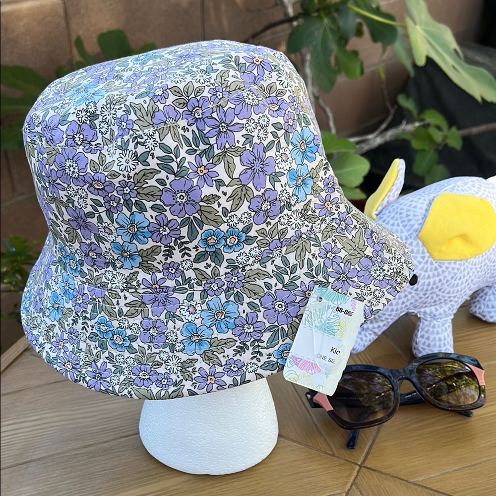 Kids Floral Bucket Hat with Purple and Blue Flowers